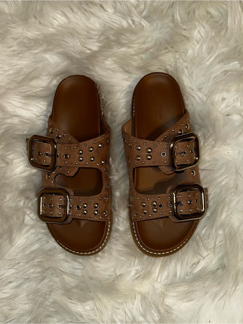 Universal Thread Brown Studded Double Buckle Slide Sandals